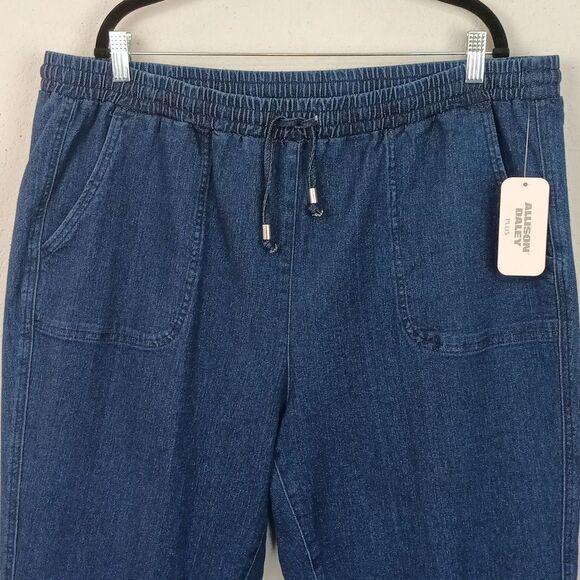 Allison Daley Womens Plus Dark Blue Denim Drawstring Waist Cropped Jeans sz 18w - Picture 2 of 12